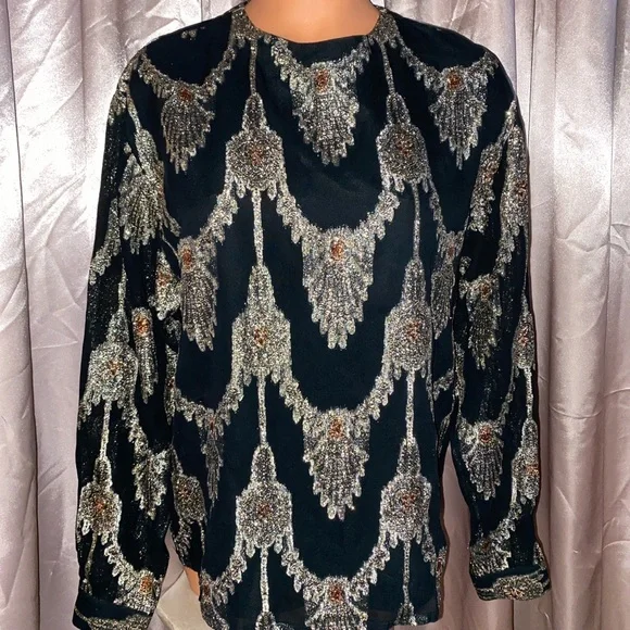 Vintage 60s Metallic steampunk Formal Evening Shirt Cocktail disco egirl Top~10 - Picture 8 of 10